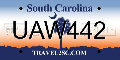 UAW442 South Carolina License Plate