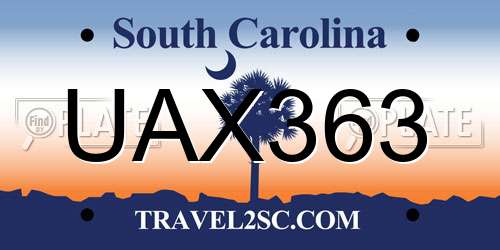 UAX363 South Carolina License Plate