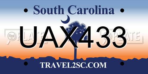 UAX433 South Carolina License Plate