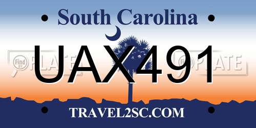 UAX491 South Carolina License Plate