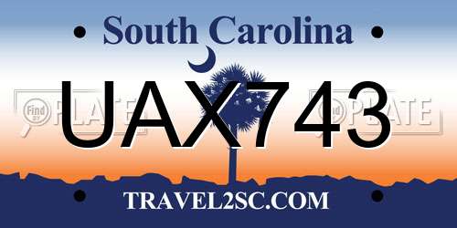 UAX743 South Carolina License Plate