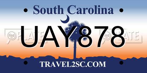UAY878 South Carolina License Plate