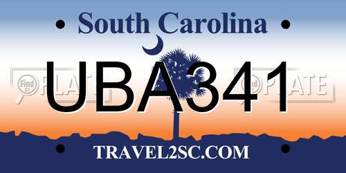 UBA341 South Carolina License Plate