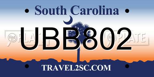 UBB802 South Carolina License Plate