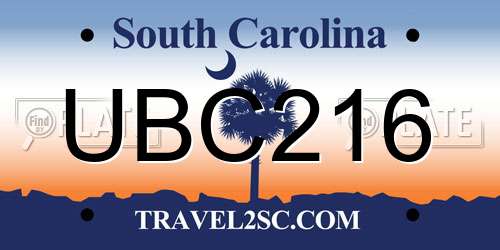 UBC216 South Carolina License Plate