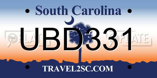 UBD331 South Carolina License Plate