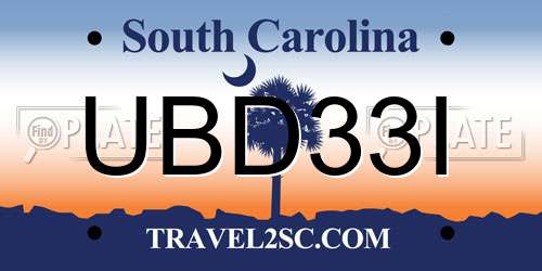 UBD33I South Carolina License Plate