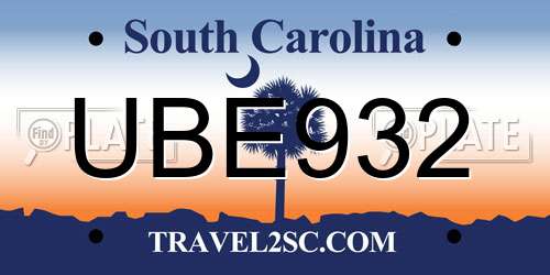 UBE932 South Carolina License Plate