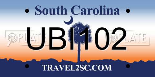 UBI102 South Carolina License Plate