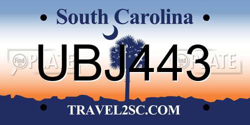 UBJ443 South Carolina License Plate