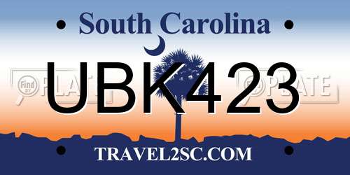 UBK423 South Carolina License Plate