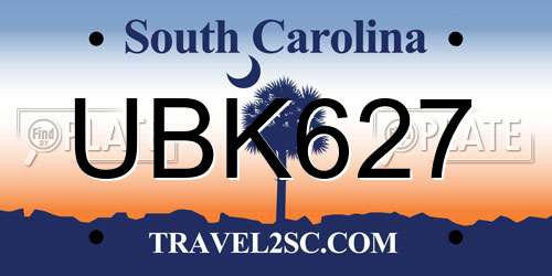 UBK627 South Carolina License Plate