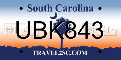 UBK843 South Carolina License Plate