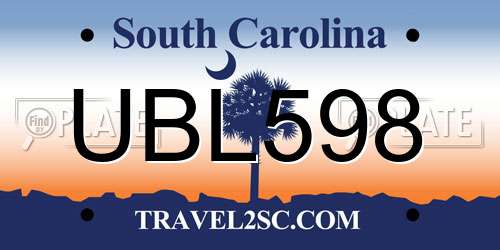 UBL598 South Carolina License Plate
