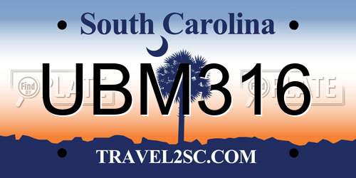 UBM316 South Carolina License Plate
