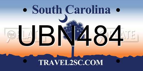 UBN484 South Carolina License Plate