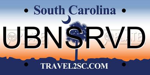 UBNSRVD South Carolina License Plate