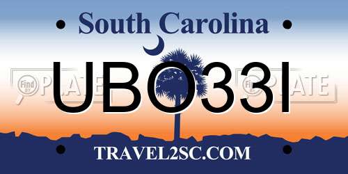 UBO33I South Carolina License Plate