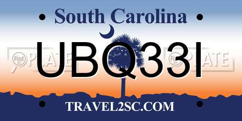 UBQ33I South Carolina License Plate
