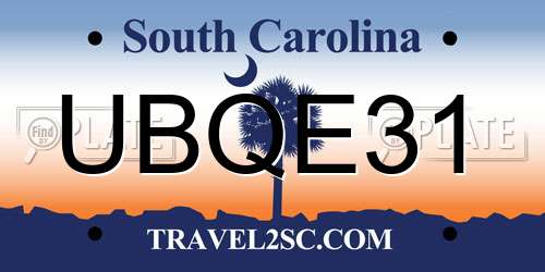 UBQE31 South Carolina License Plate