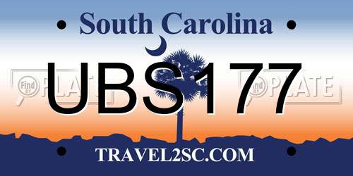 UBS177 South Carolina License Plate