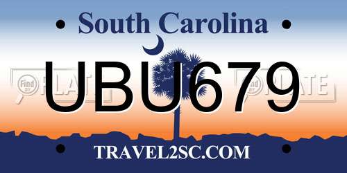 UBU679 South Carolina License Plate