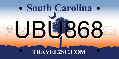 UBU868 South Carolina License Plate