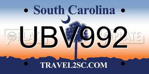 UBV992 South Carolina License Plate