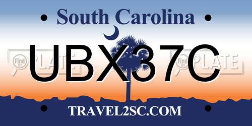 UBX37C South Carolina License Plate
