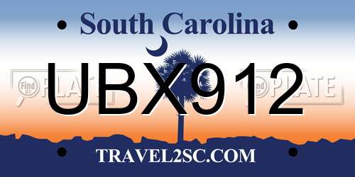 UBX912 South Carolina License Plate