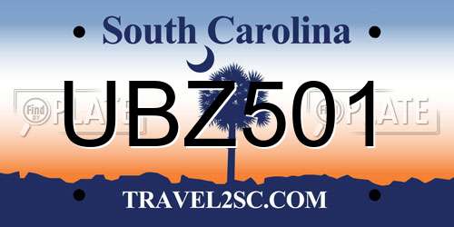 UBZ501 South Carolina License Plate