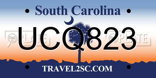 UCQ823 South Carolina License Plate
