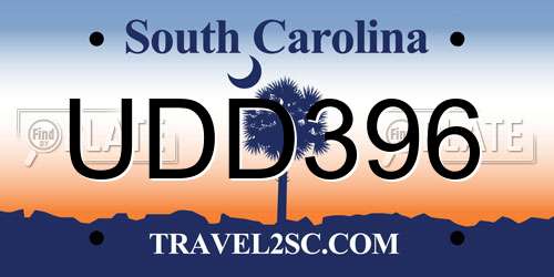 UDD396 South Carolina License Plate