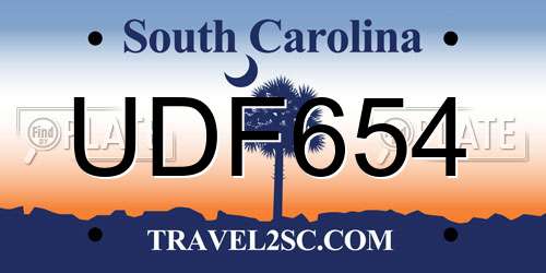 UDF654 South Carolina License Plate