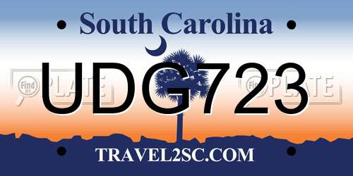 UDG723 South Carolina License Plate