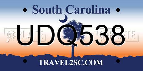 UDQ538 South Carolina License Plate