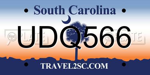 UDQ566 South Carolina License Plate
