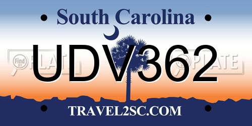 UDV362 South Carolina License Plate