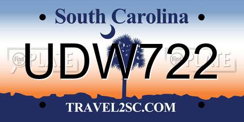UDW722 South Carolina License Plate