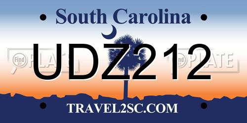 UDZ212 South Carolina License Plate