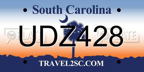 UDZ428 South Carolina License Plate