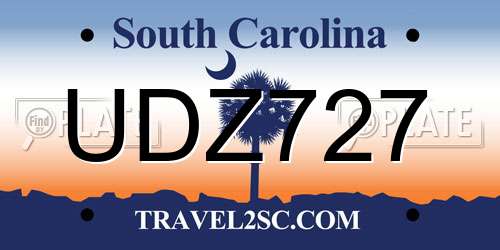 UDZ727 South Carolina License Plate