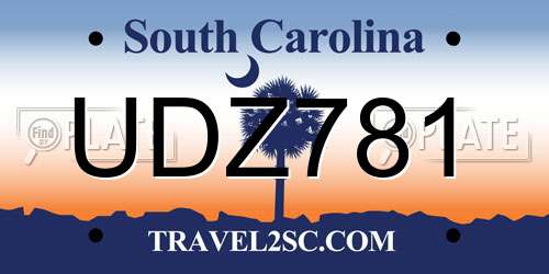 UDZ781 South Carolina License Plate