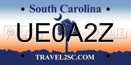 UE0A2Z South Carolina License Plate