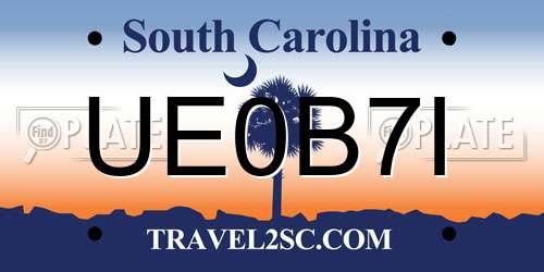 UE0B7I South Carolina License Plate