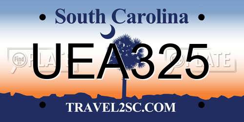 UEA325 South Carolina License Plate