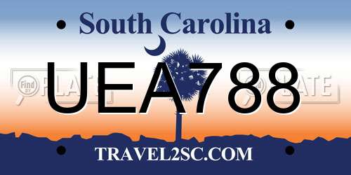 UEA788 South Carolina License Plate