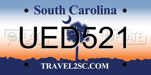 UED521 South Carolina License Plate