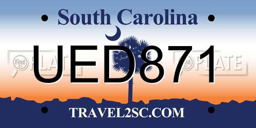 UED871 South Carolina License Plate