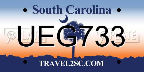 UEG733 South Carolina License Plate